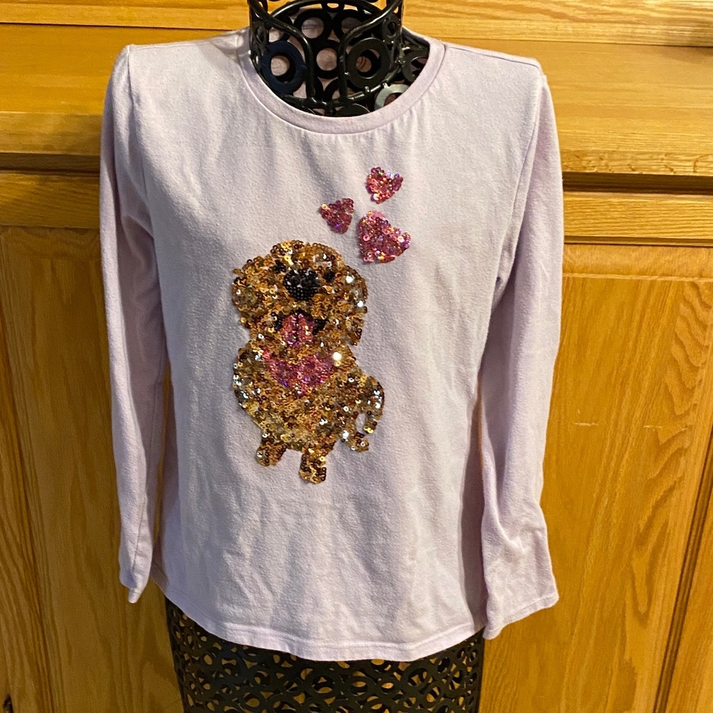 Wonder Nation Girls M (7-8) Long Sleeve Crew Neck T-Shirt Golden Dog Lightweight